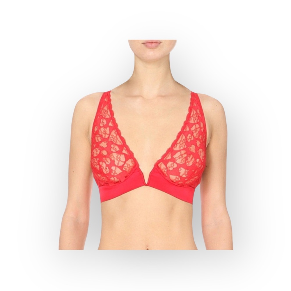 new Mimi Holliday ❤︎ Poison Ivy V Plunge ❤︎ Heart Shaped Lace Bra ❤︎ Scarlet Red - Picture 9 of 17